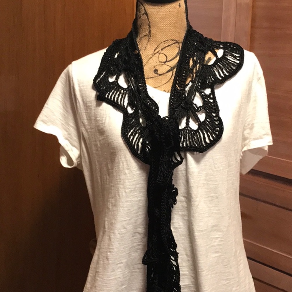 Chico's Black Crochet Scarf with a Scalloped Edge